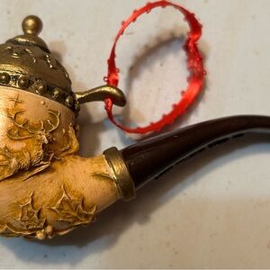 1985 Hallmark Gold and Brown Holiday Pipe Ornament